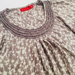 ELLE Flutter Sleeve Patterned Shirt Blouse Top